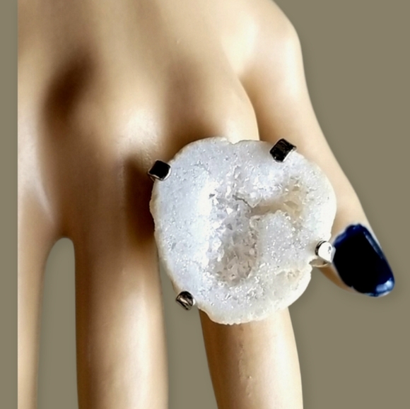 Natural Druzy Agate Crystal Stone Adjustable Statement Ring - Picture 2 of 16